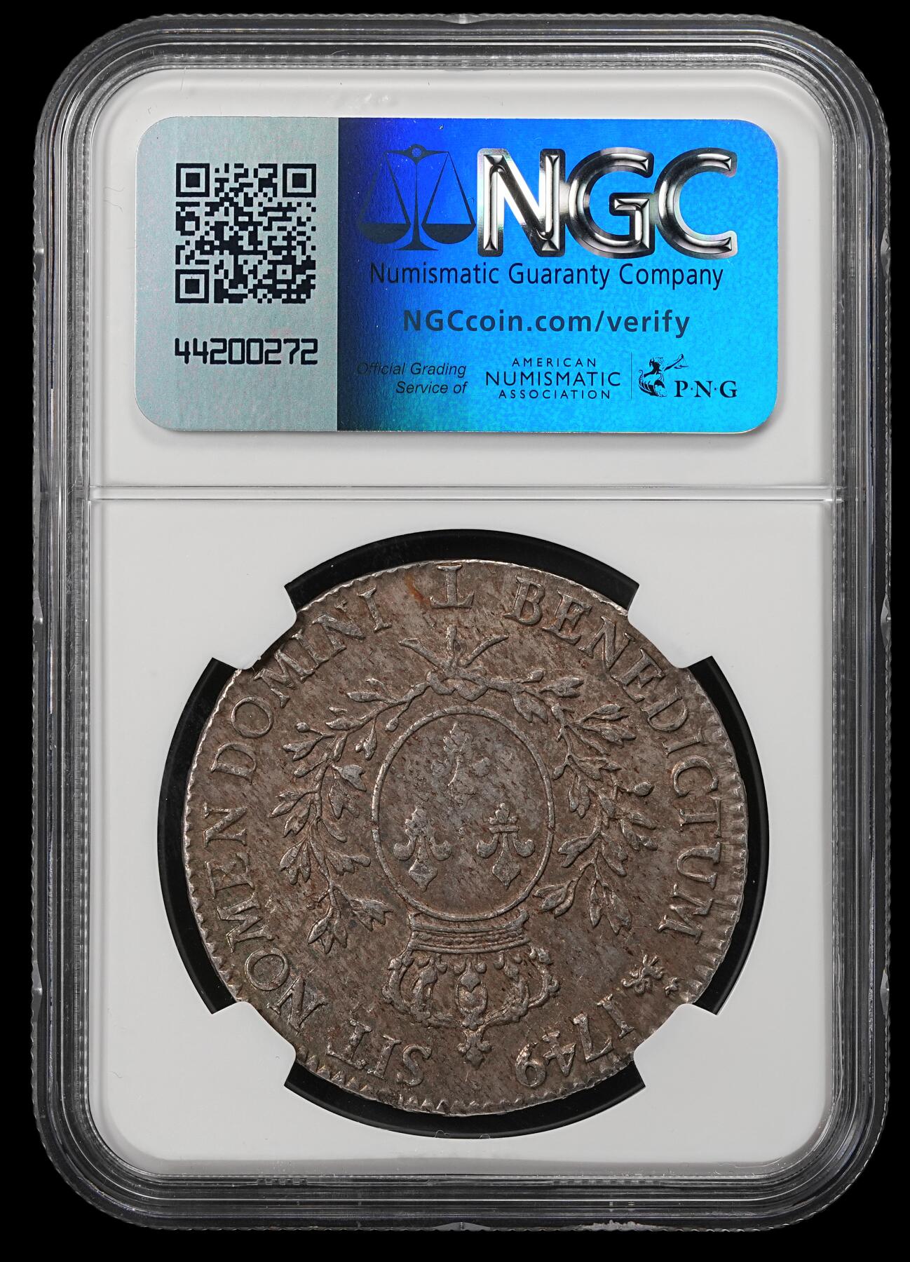 修遠堂世界钱币第五十二期 全场包邮 NGC AU55 1749年法国1埃居大银币 路易十五 T厂铭 五彩