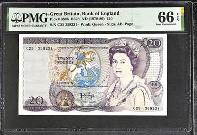 《张总收藏》181期-外币精品百拍特别场 英格兰20镑 PMG66E D序列 J.B. Page签名 无47
