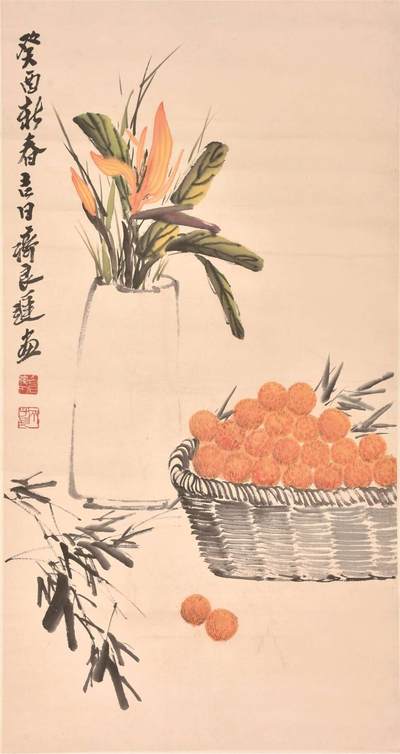 承乾2024年秋季文物艺术品拍卖会 - 齐良迟 新春吉日图 设色纸本立轴 89*48cm