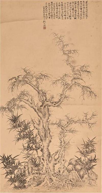 承乾2024年秋季文物艺术品拍卖会 - 杨伯润 枯木竹石图 纸本立轴 90*48cm