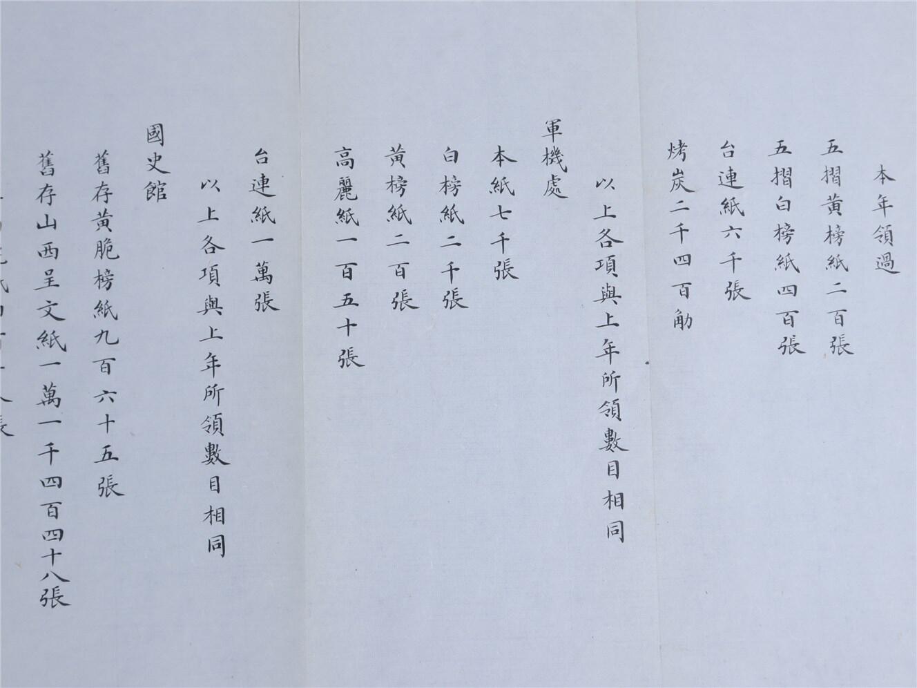 承乾2024年秋季文物艺术品拍卖会 清光绪 内务府关于宫廷用纸记录表 纸本折页 123.2*30.2cm