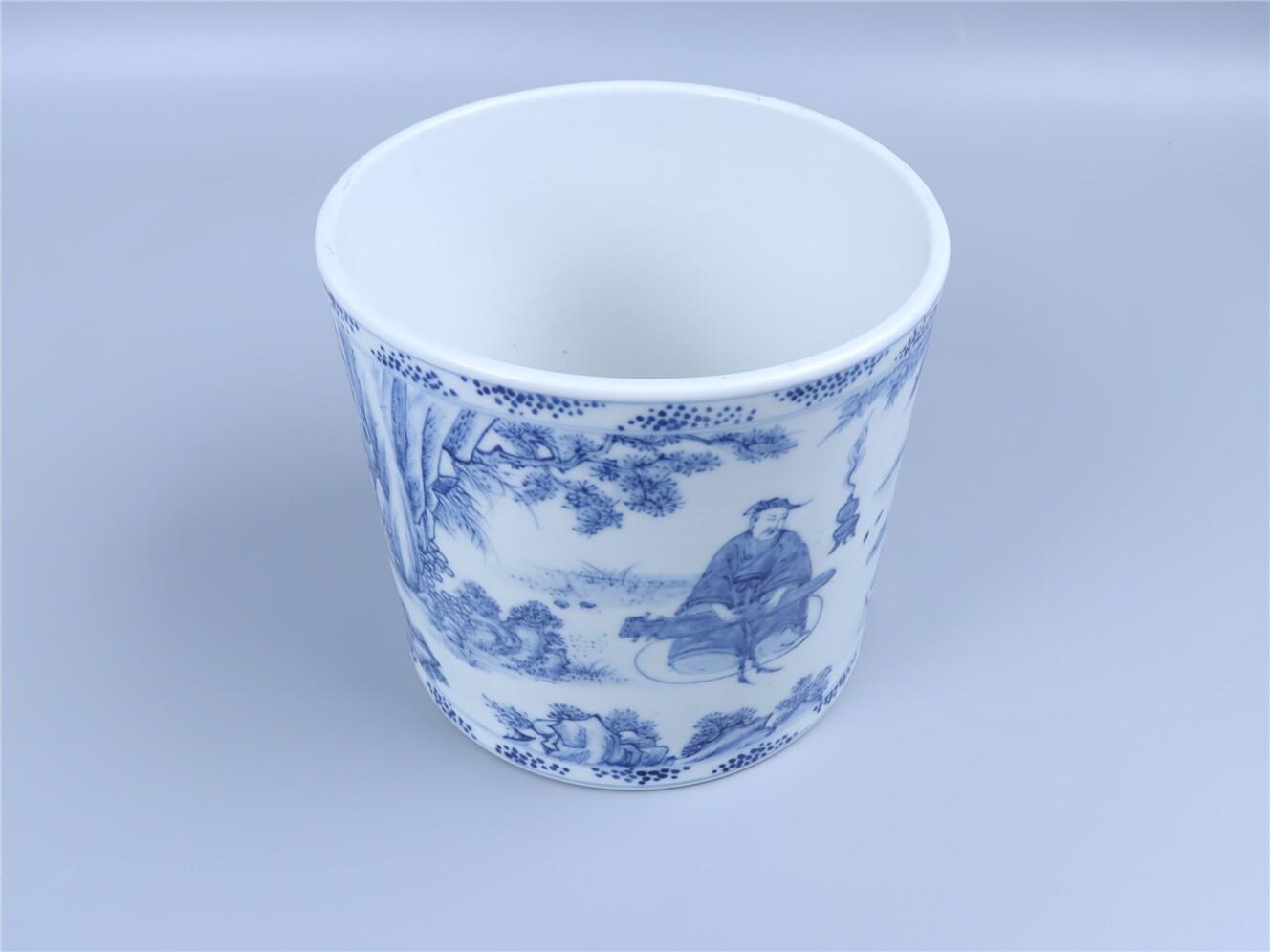 承乾2024年秋季文物艺术品拍卖会 清 青花竹林七贤笔筒 1 17*17.8cm  瓷