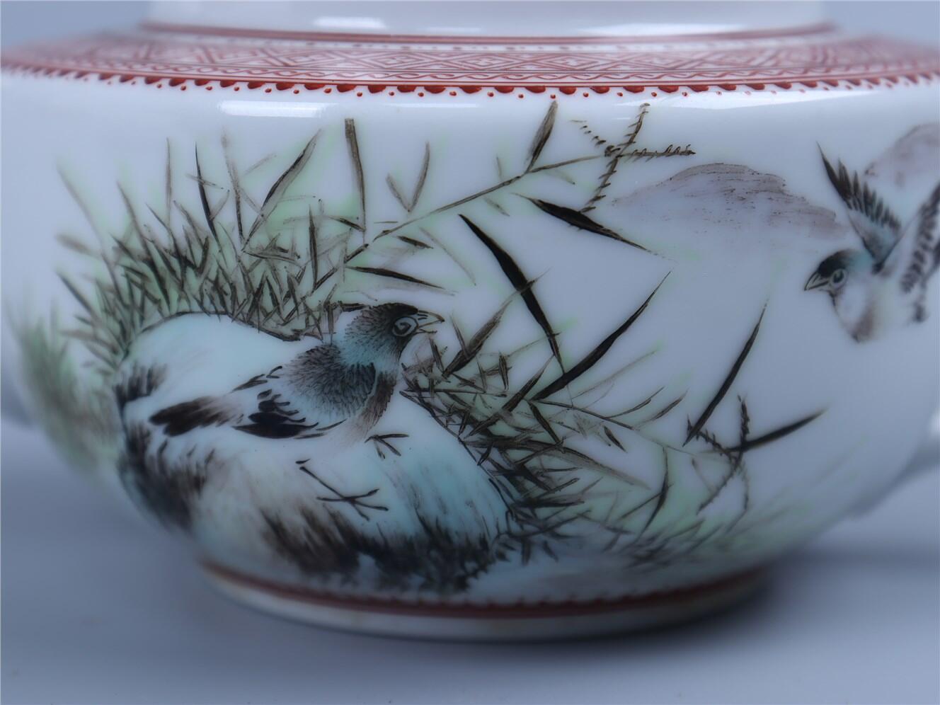 承乾2024年秋季文物艺术品拍卖会 石宇初 原上和鸣花鸟执壶 1 H8.5cm  瓷