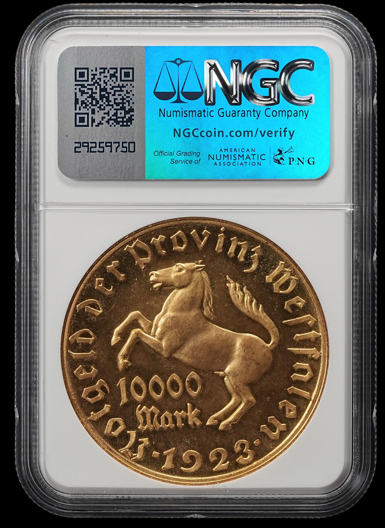 修遠堂世界钱币第五十二期 全场包邮 NGC MS66 1923年德国紧急时期威斯特法伦1万马克大马币 高状态收藏级