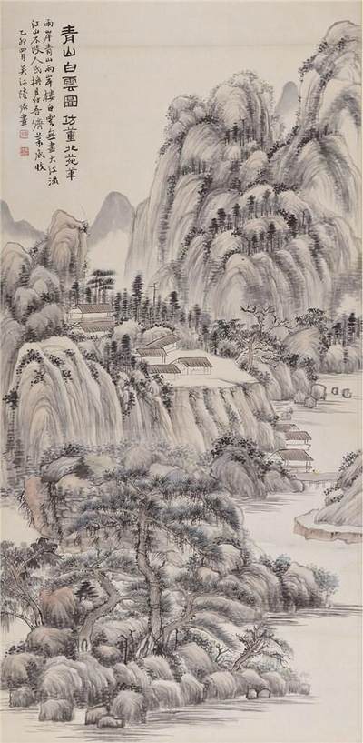 承乾2024年秋季文物艺术品拍卖会 - 陆恢 青山白云图 设色纸本立轴 109x53cm