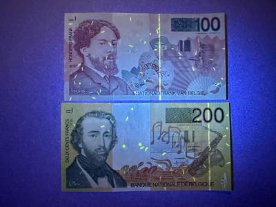 《张总收藏》181期-外币精品百拍特别场 比利时100、200法郎2张 UNC 末版