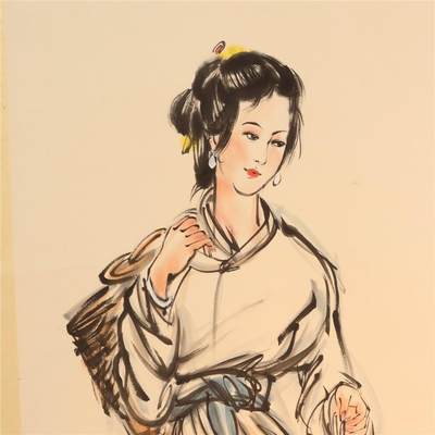 近现代 黄胄 得鱼图 设色纸本立轴 89*46cm