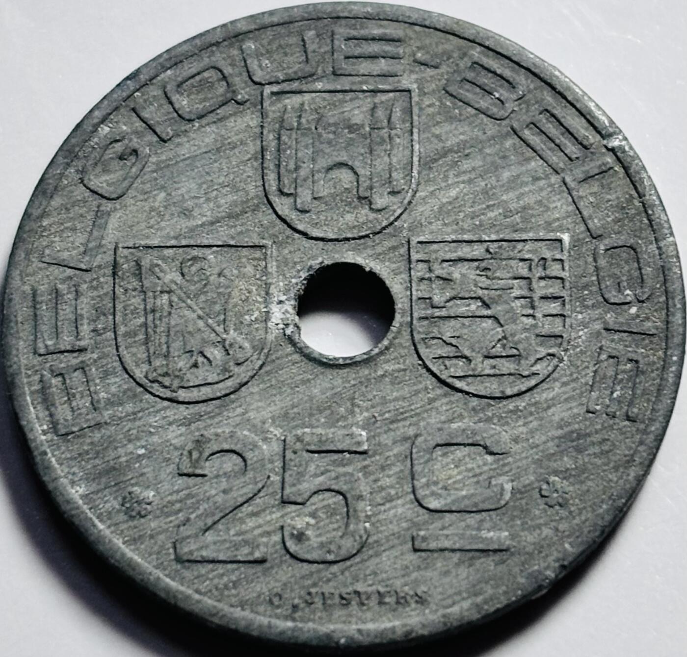 文馨钱币收藏第 203 场，英系套册纪念币，古铜币 未流通状态 1943 年德占领比利时 25 分