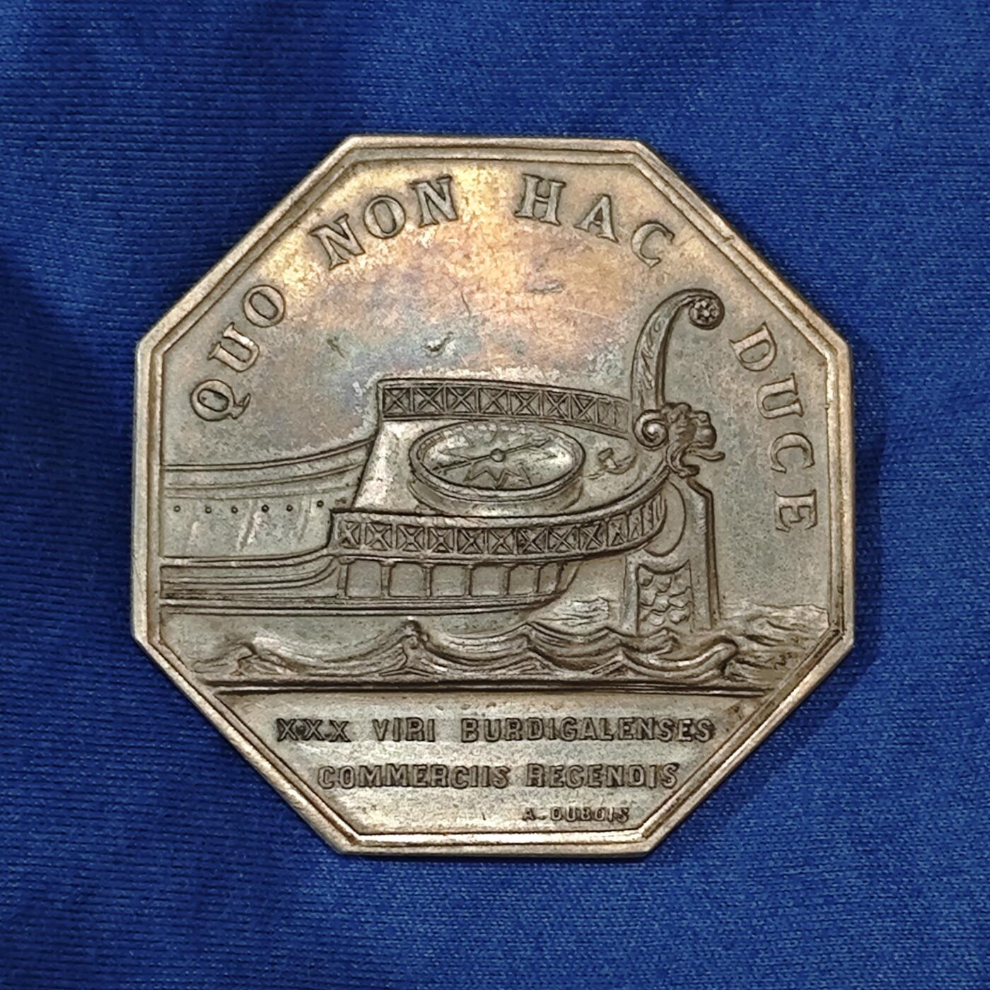 1959年法国波尔多商会海运八角银章铅灰色包浆