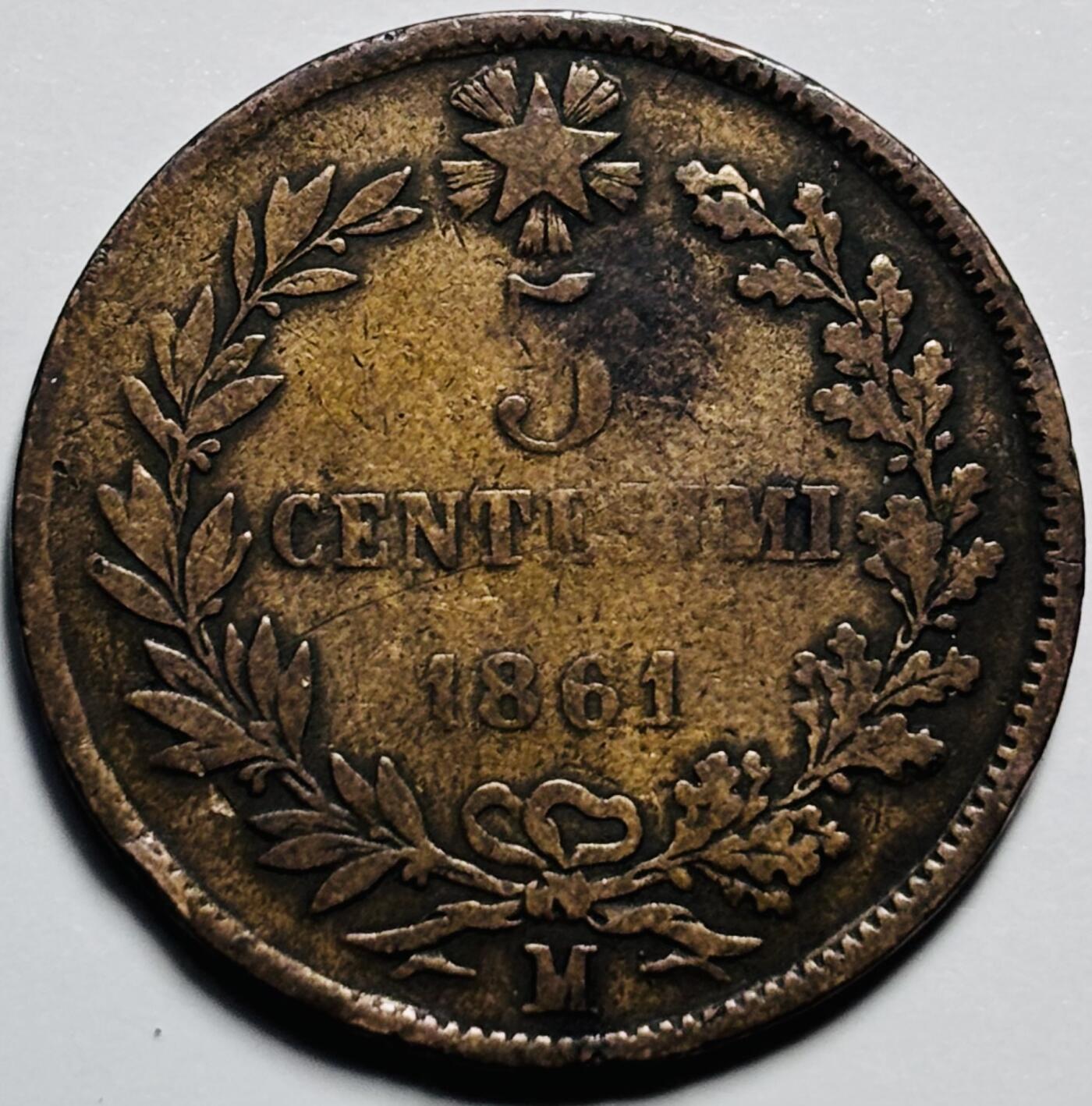 文馨钱币收藏第 203 场，英系套册纪念币，古铜币 1861 年意大利 5 分古铜币