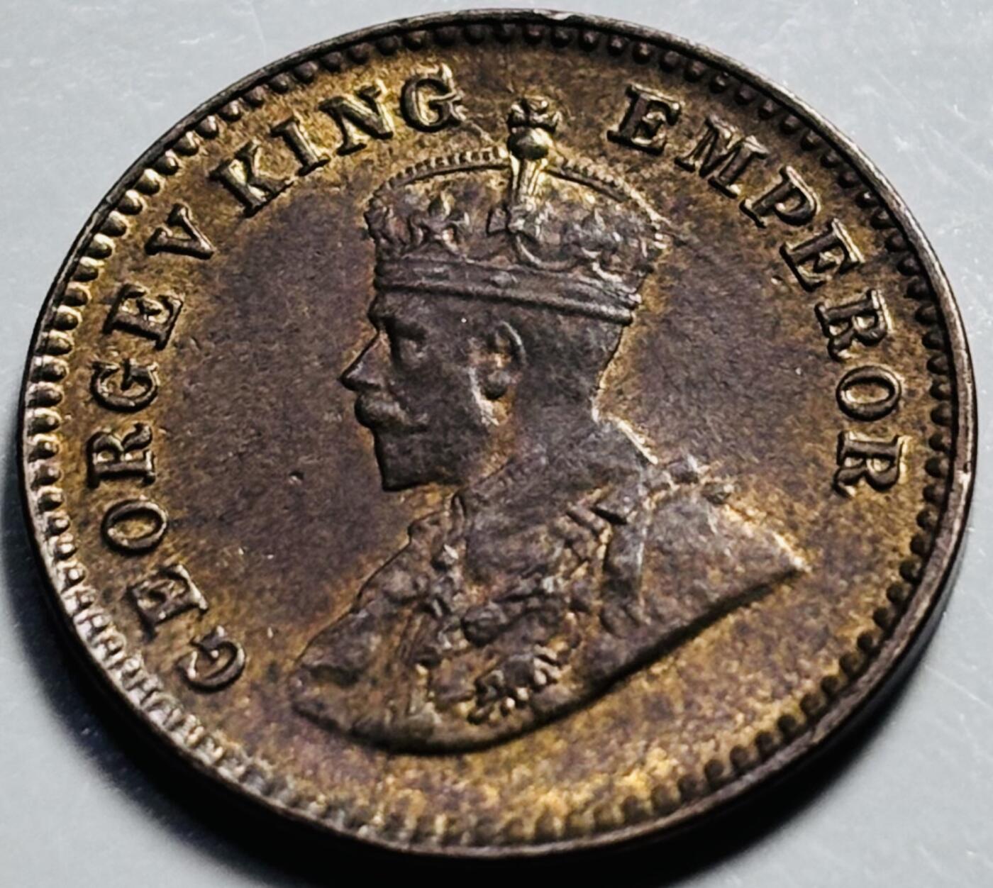 文馨钱币收藏第 203 场，英系套册纪念币，古铜币 原铜光品相 1920 年英属印度 1/12 安娜铜币