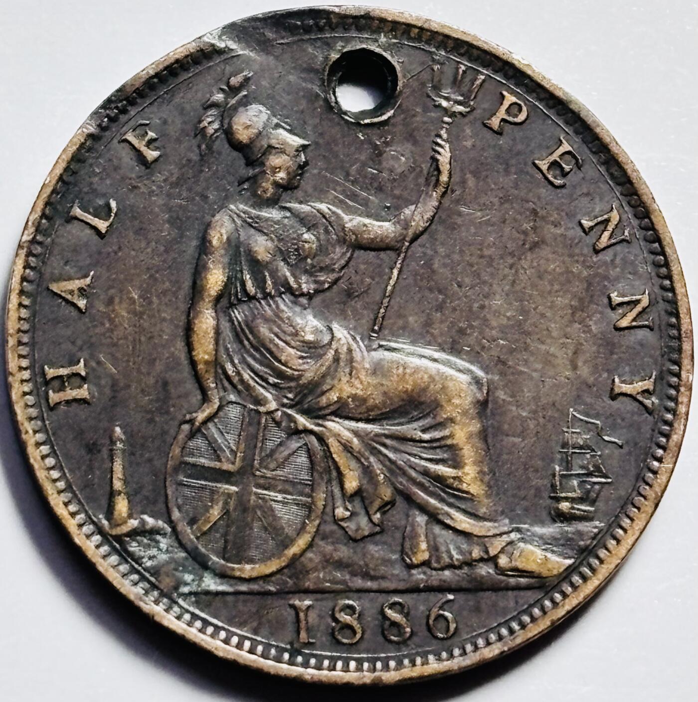 文馨钱币收藏第 203 场，英系套册纪念币，古铜币 1886 年英国维多利亚双辫子版半便士古铜币