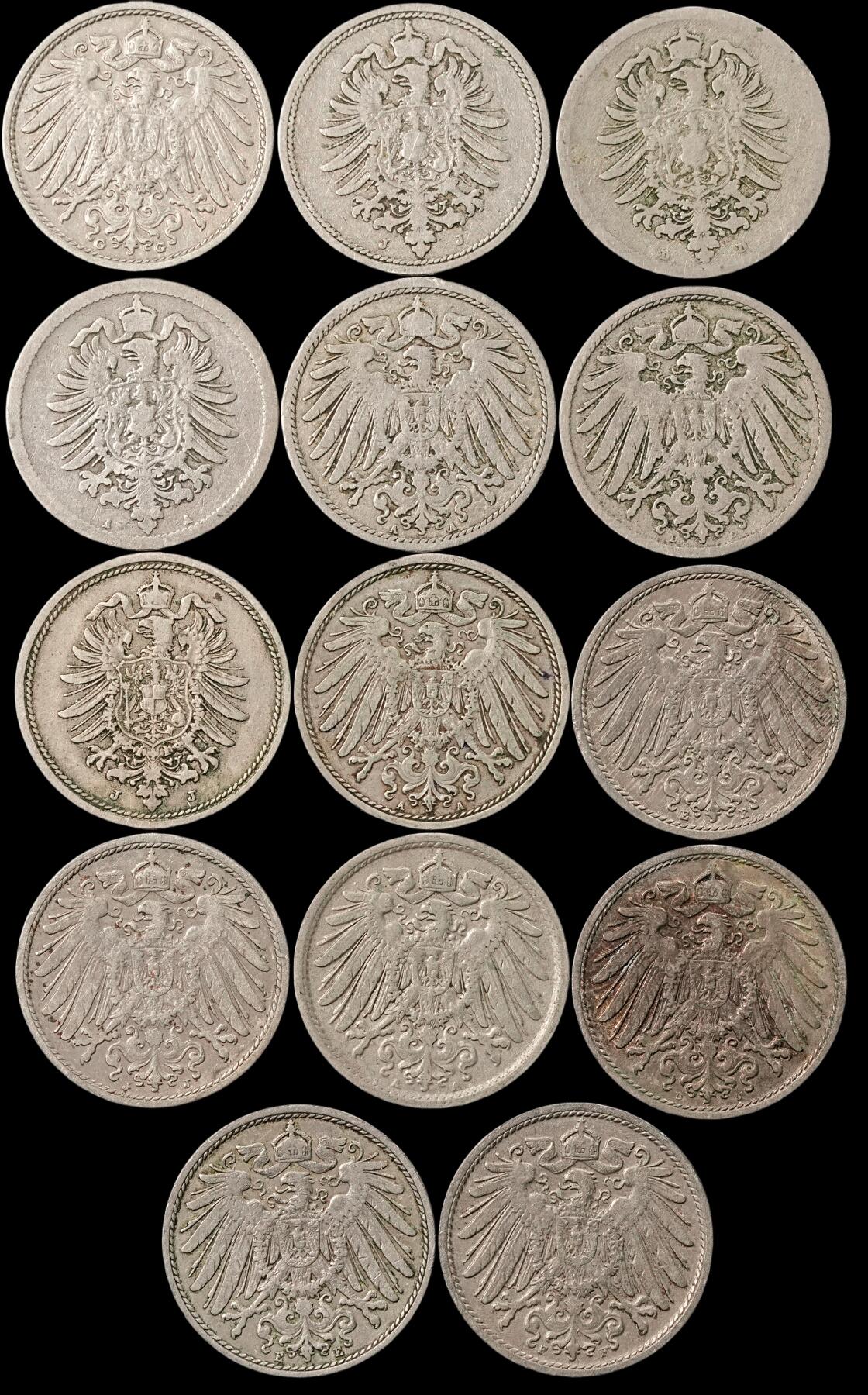 修遠堂世界钱币第五十二期 全场包邮 德意志第二帝国10芬尼一组 年份或者厂铭均不重复