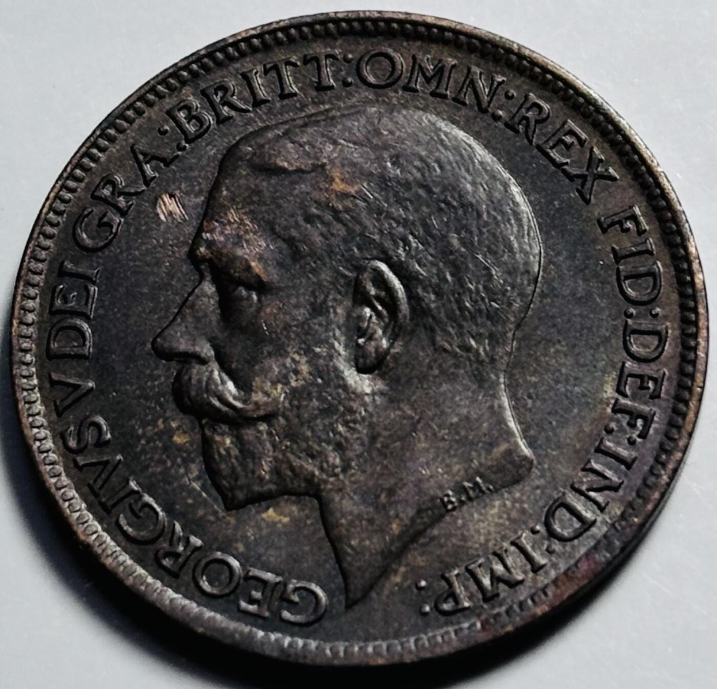 文馨钱币收藏第 203 场，英系套册纪念币，古铜币 极美品 1918 年英国乔治五世法新古铜币