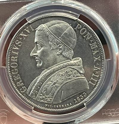 PCGS-UNCD 1833教皇国耶稣诞生斯库多大银币 nomisma拍卖标FDC品原物 - PCGS-UNCD 1833教皇国耶稣诞生斯库多大银币 nomisma拍卖标FDC品原物
