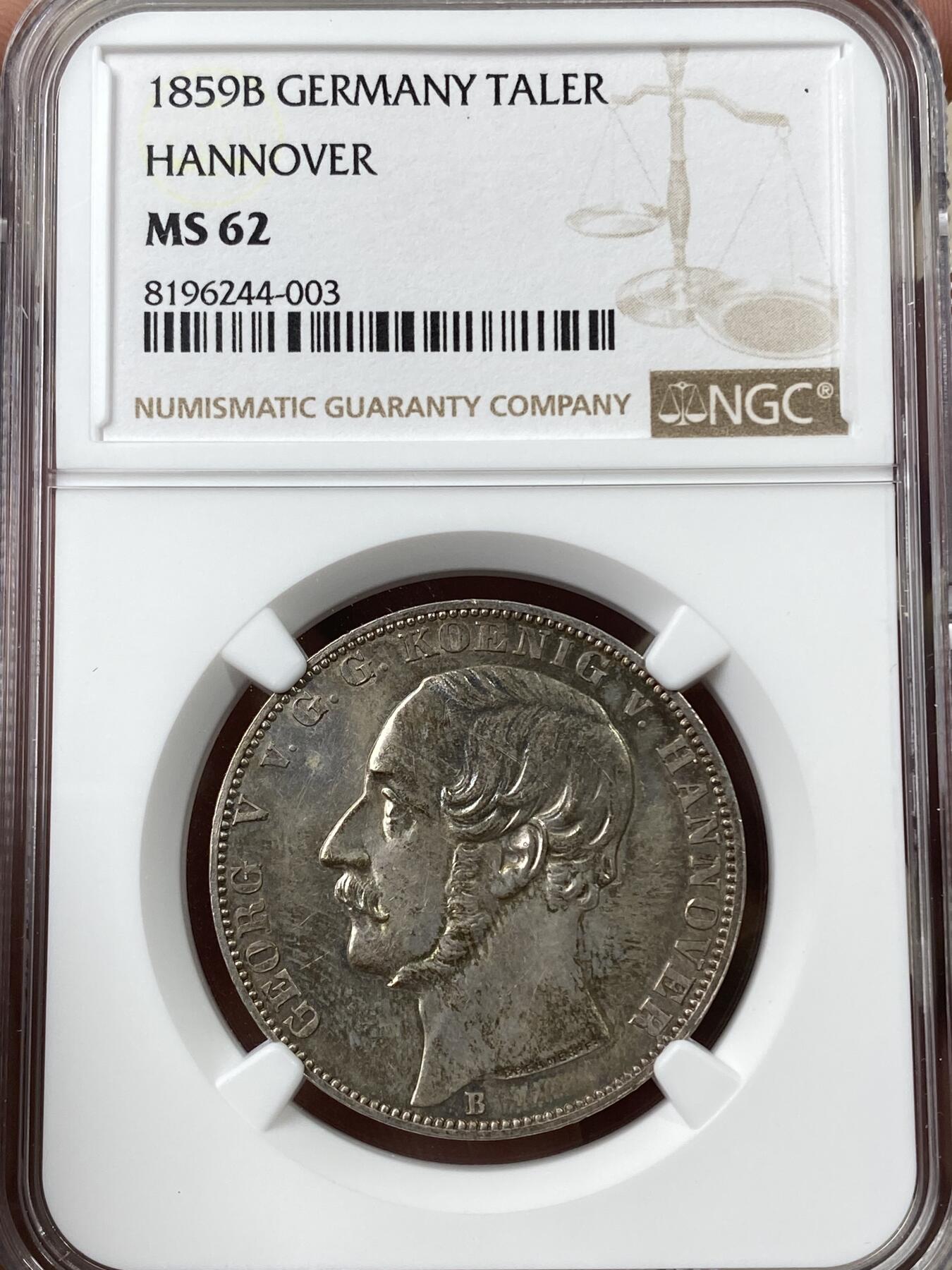 万国钱币拍卖第040期（万国2025新年大拍） NGC MS62 1859年德国汉诺威狮马流通1泰勒 经典品种 原味五彩 稀少年份
