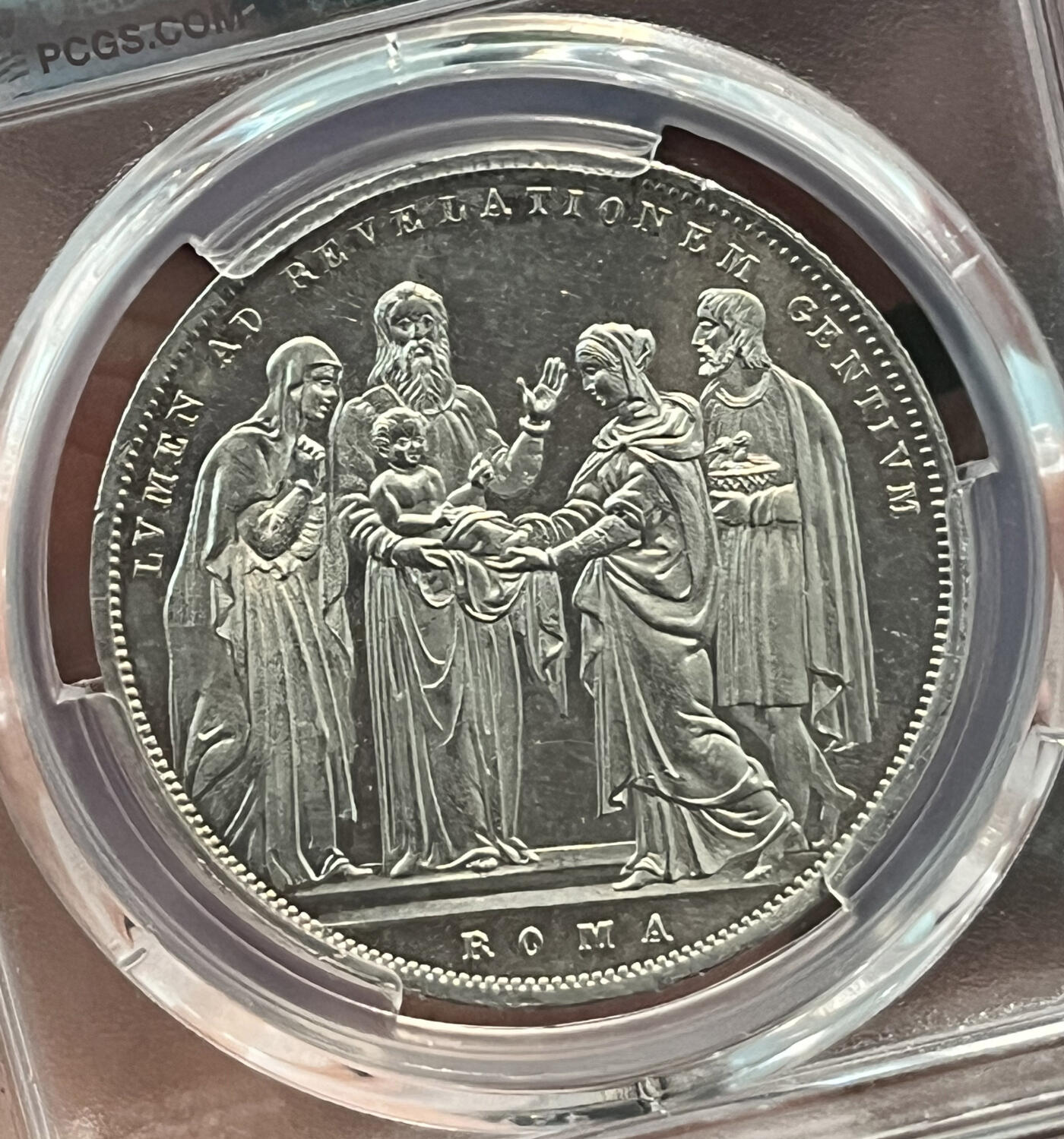 PCGS-UNCD 1833教皇国耶稣诞生斯库多大银币 nomisma拍卖标FDC品原物