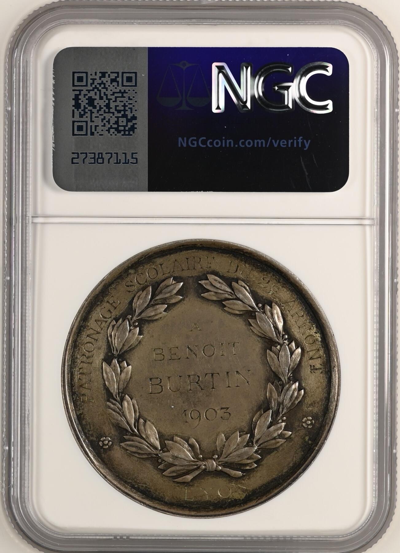 「木头集藏」章牌精品专场！ 1903年法国里昂农业银奖章，直径：43 mm，较少见谷物女神形象。