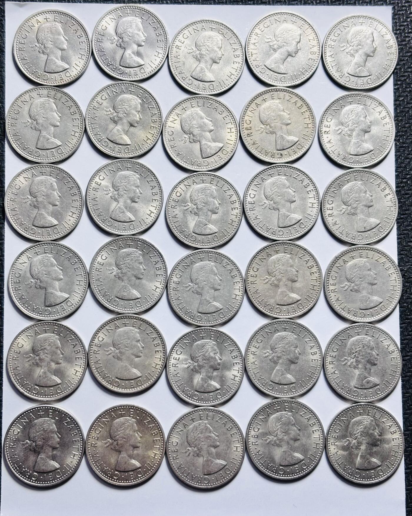 文馨钱币收藏第 203 场，英系套册纪念币，古铜币 少见极美品 196×年英国 60 年代幸运 6 便士 30 枚，祝福币，原光品相很多