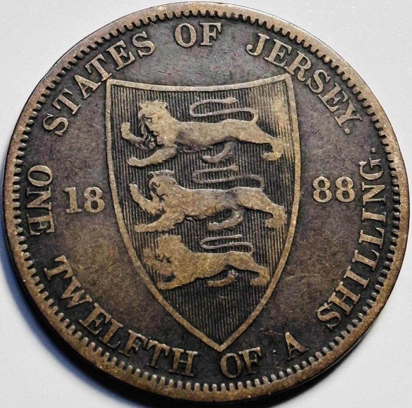 文馨钱币收藏第 203 场，英系套册纪念币，古铜币 少见极美品 1888发财年英属泽西维多利亚女王版 1/12 先令古铜币