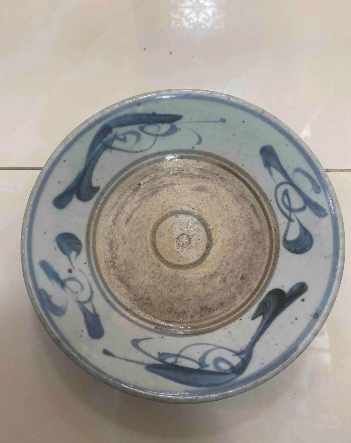 明清瓷器 清早期青花鱼藻紋盘一对