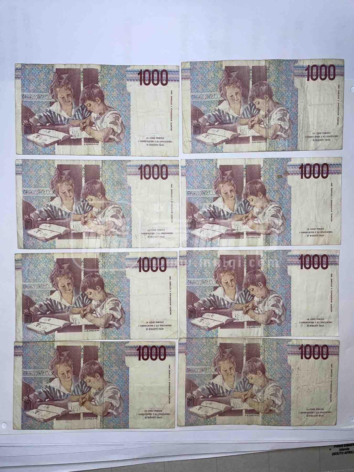 2024年集古藏今外币拍卖第十九期-第10场—（总第190拍-纸币专场），本期拍完结算一次，发货时间2-3天，休息几天后继续新的一期拍卖。 意大利1000里拉8张