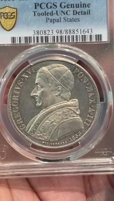 PCGS-UNCD 1833教皇国耶稣诞生斯库多大银币 nomisma拍卖标FDC品原物