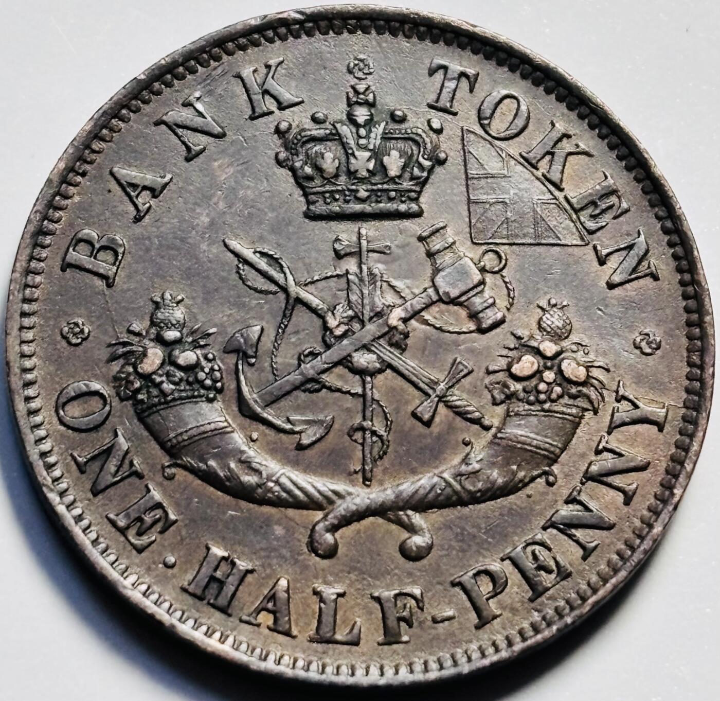 文馨钱币收藏第 203 场，英系套册纪念币，古铜币 全网少见全美品 1854 年英属上加拿大半便士马剑古铜币