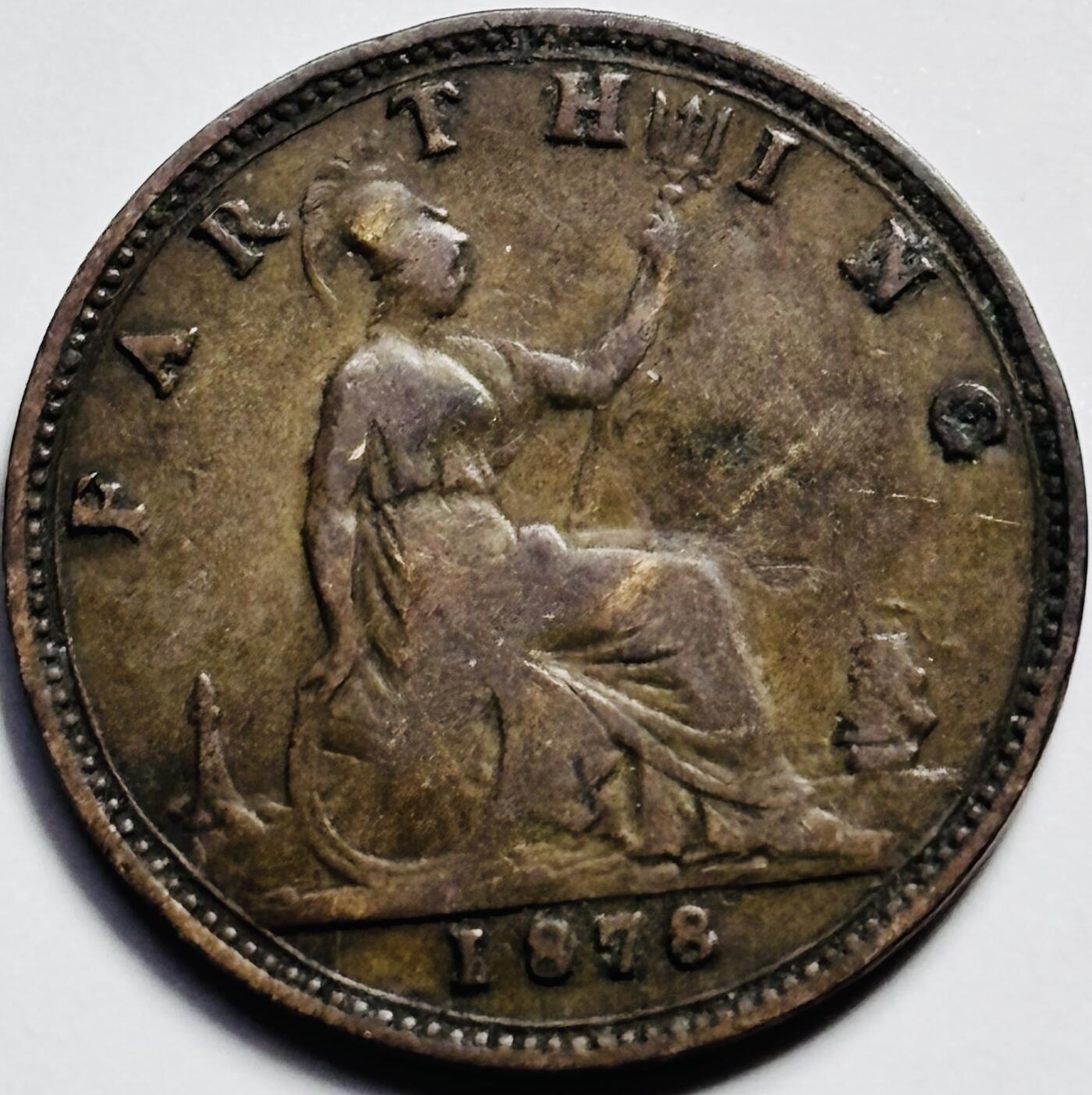文馨钱币收藏第 203 场，英系套册纪念币，古铜币 少见三全美品 1878 年英国维多利亚双辫子版法新古铜币