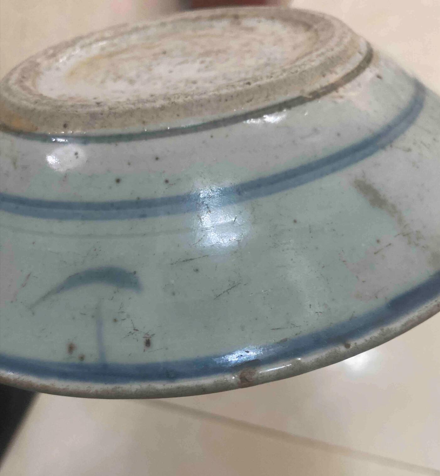 明清瓷器 清早期青花鱼藻紋盘一对