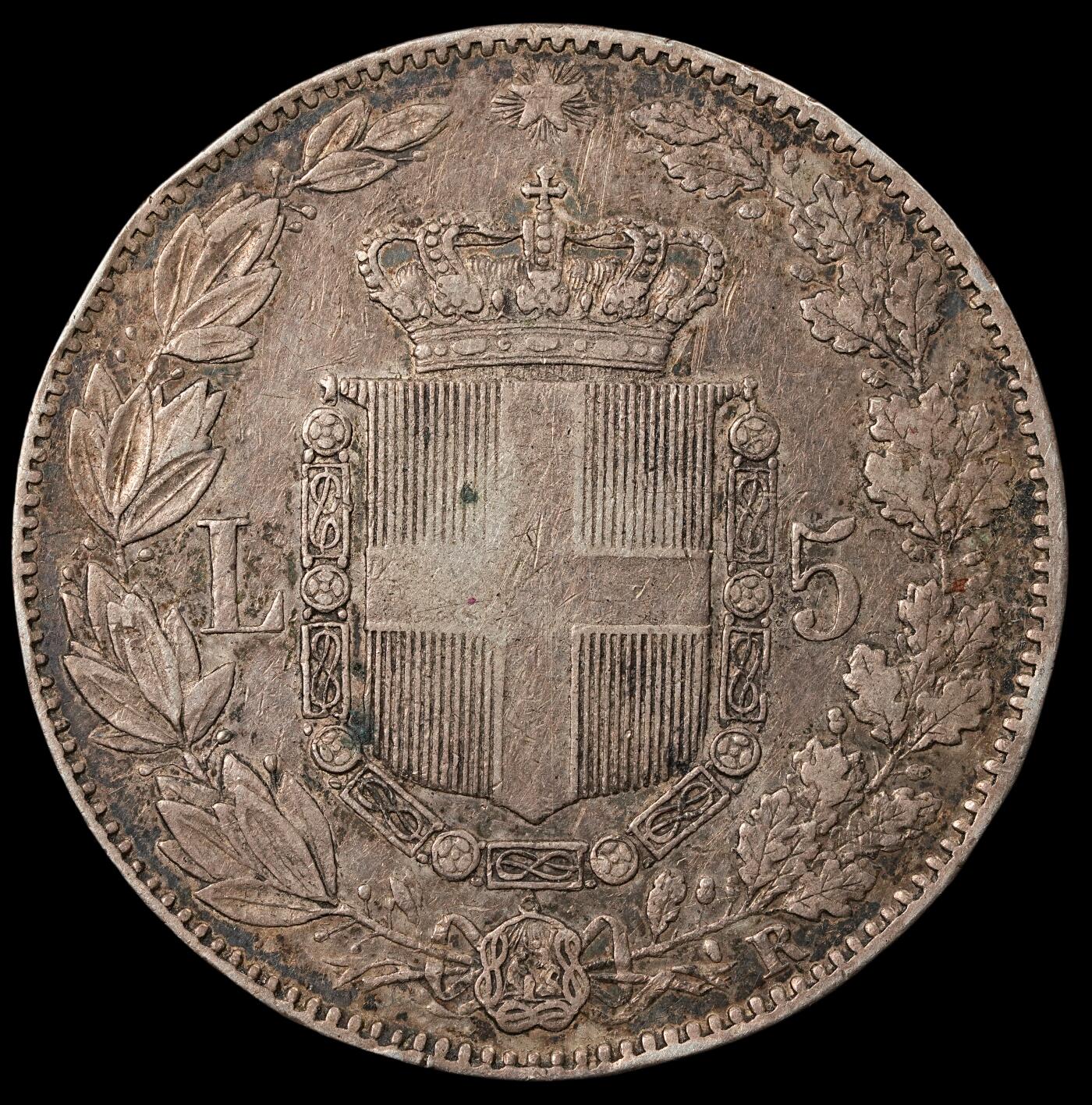 修遠堂世界钱币第五十二期 全场包邮 1879年意大利5里拉大银币 24.80g