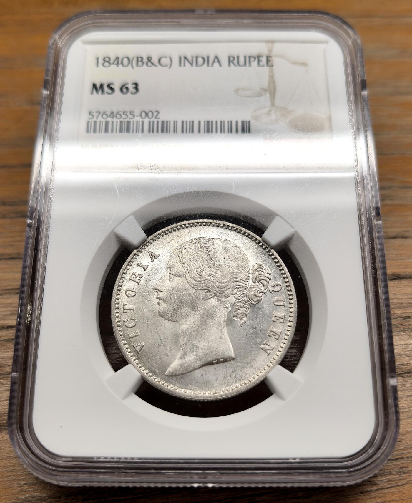 凡希社世界钱币微拍第二百九十四期 1840东印度公司小维卢比NGC-MS63，霜面银光品！
