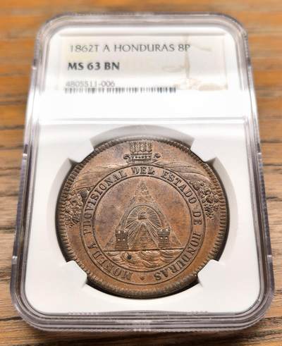 凡希社世界钱币微拍第二百九十四期 - 荐！1862洪都拉斯8比索铜样NGC-MS63