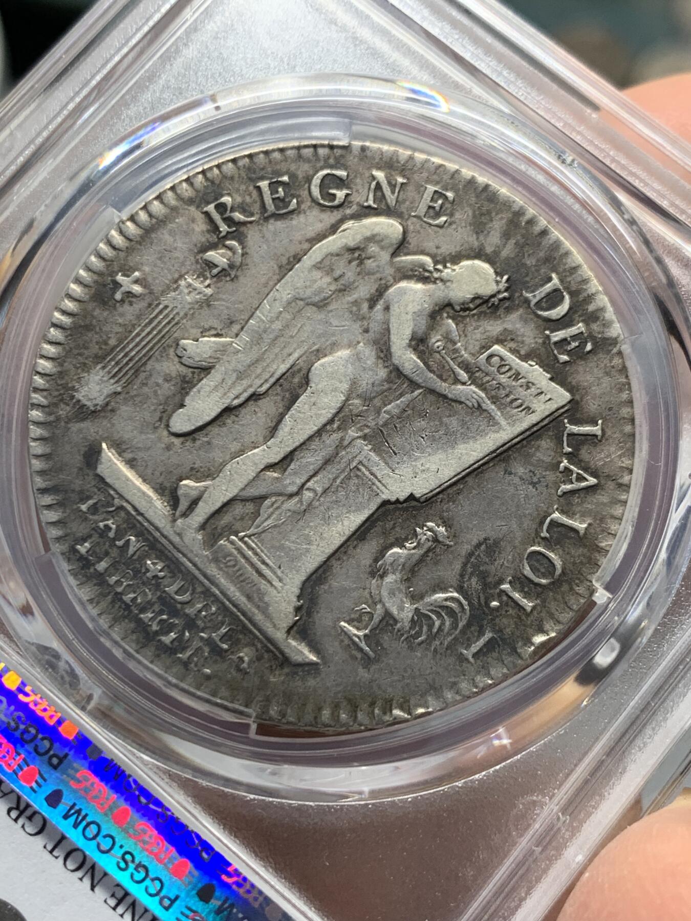 《竞宝斋》第342场 周日，周一，2场连拍 （全场包邮） PCGS VFD 法国1792年路易十六天使埃居 黑彩 细节见图
