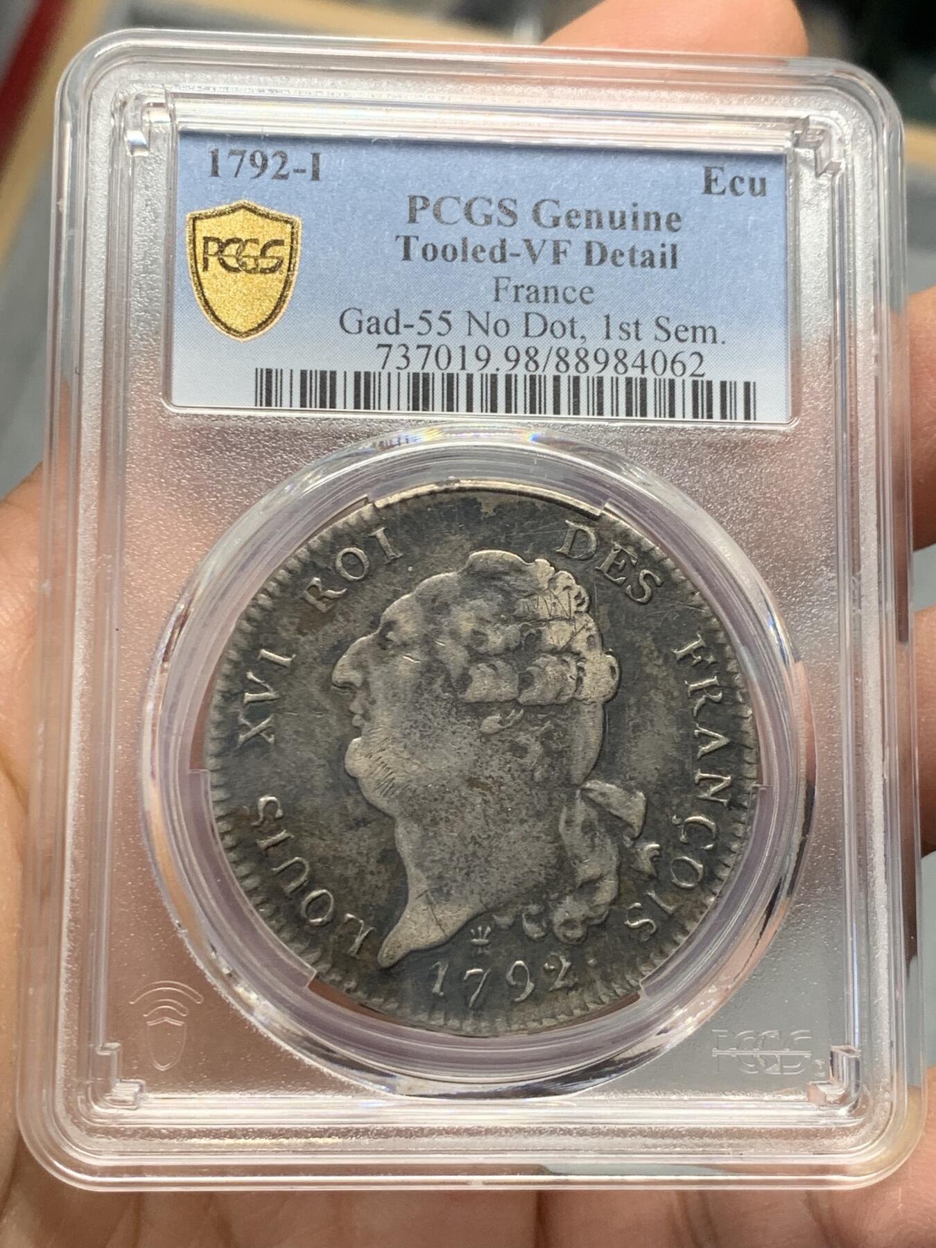 《竞宝斋》第342场 周日，周一，2场连拍 （全场包邮） PCGS VFD 法国1792年路易十六天使埃居 黑彩 细节见图