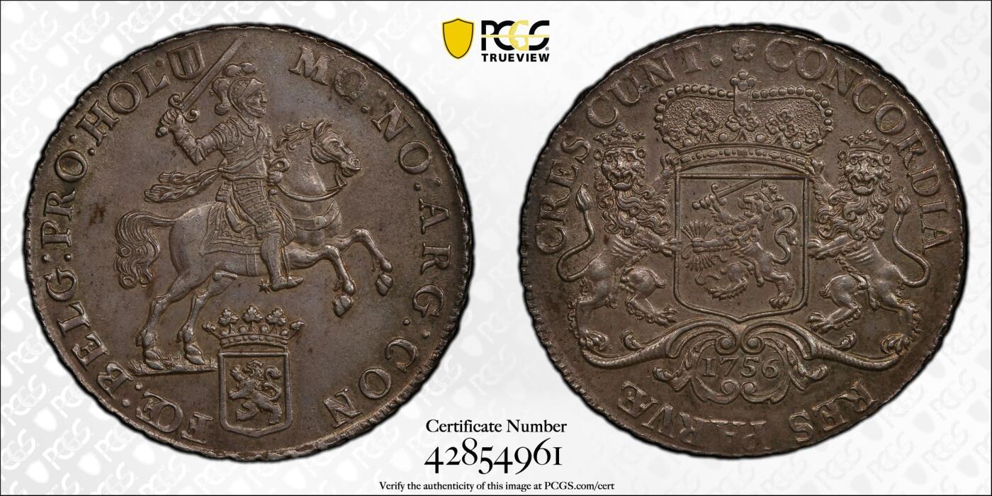 PCGS-MS63 1756荷兰荷兰省花边版大马剑 唯一冠军