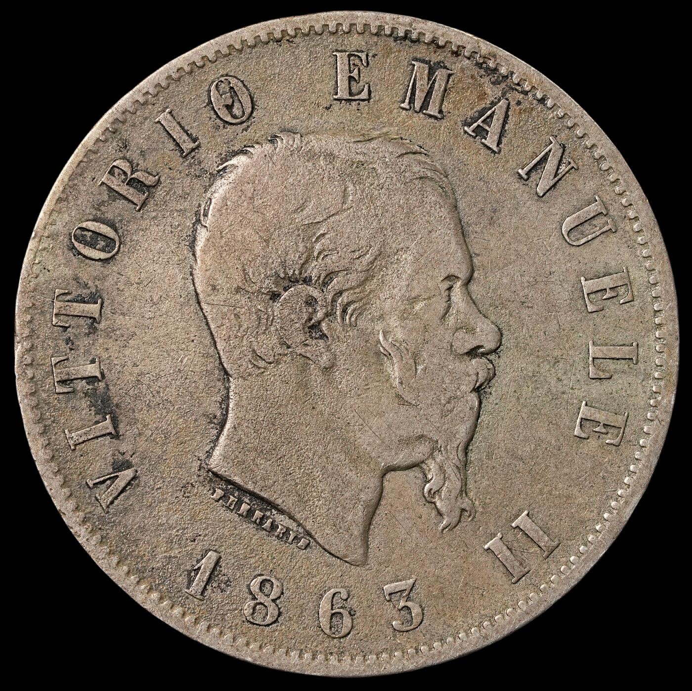修遠堂世界钱币第五十二期 全场包邮 1863年意大利2里拉银币 9.83g