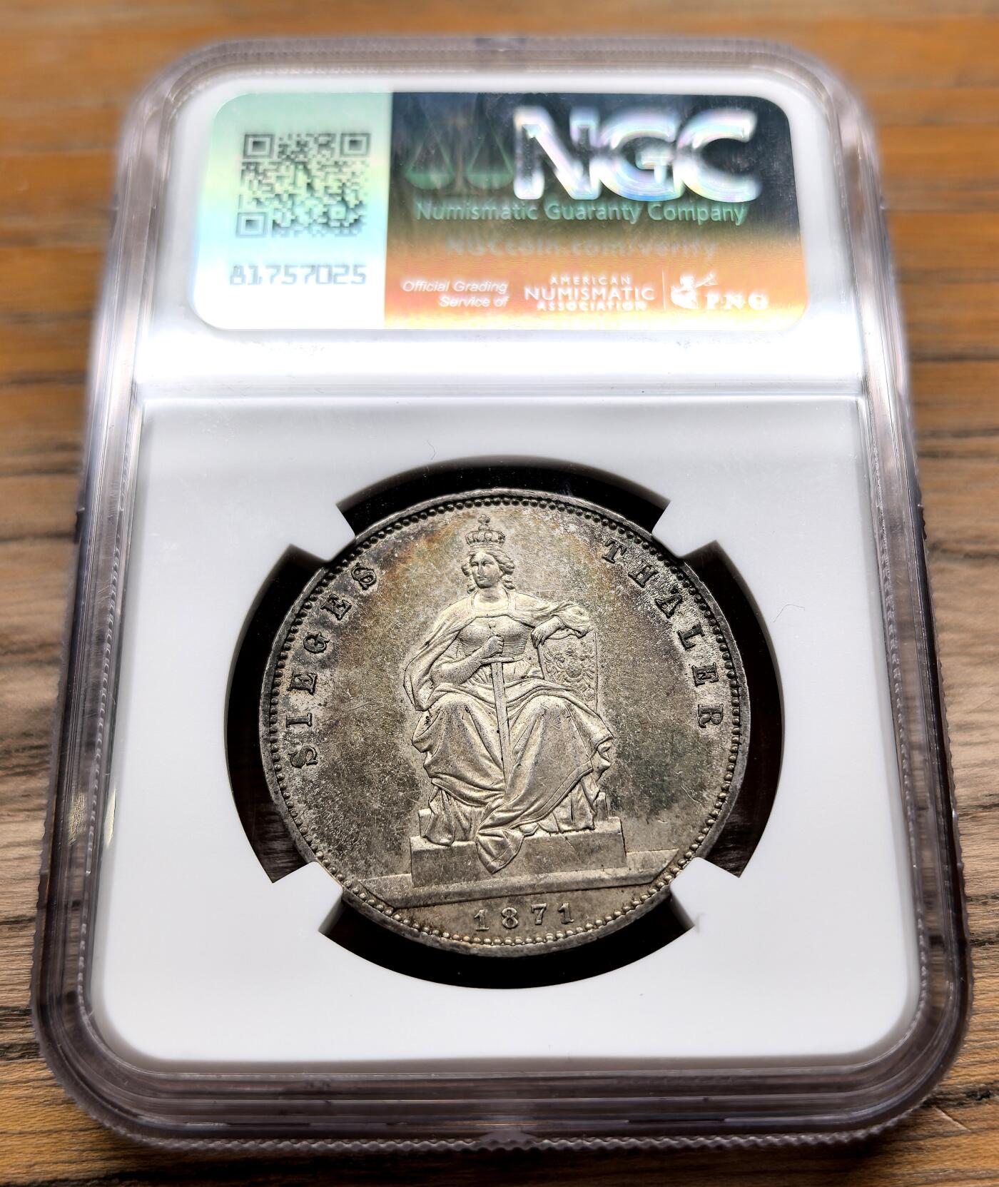凡希社世界钱币微拍第二百九十四期 1871德国普鲁士胜利泰勒NGC-MS61