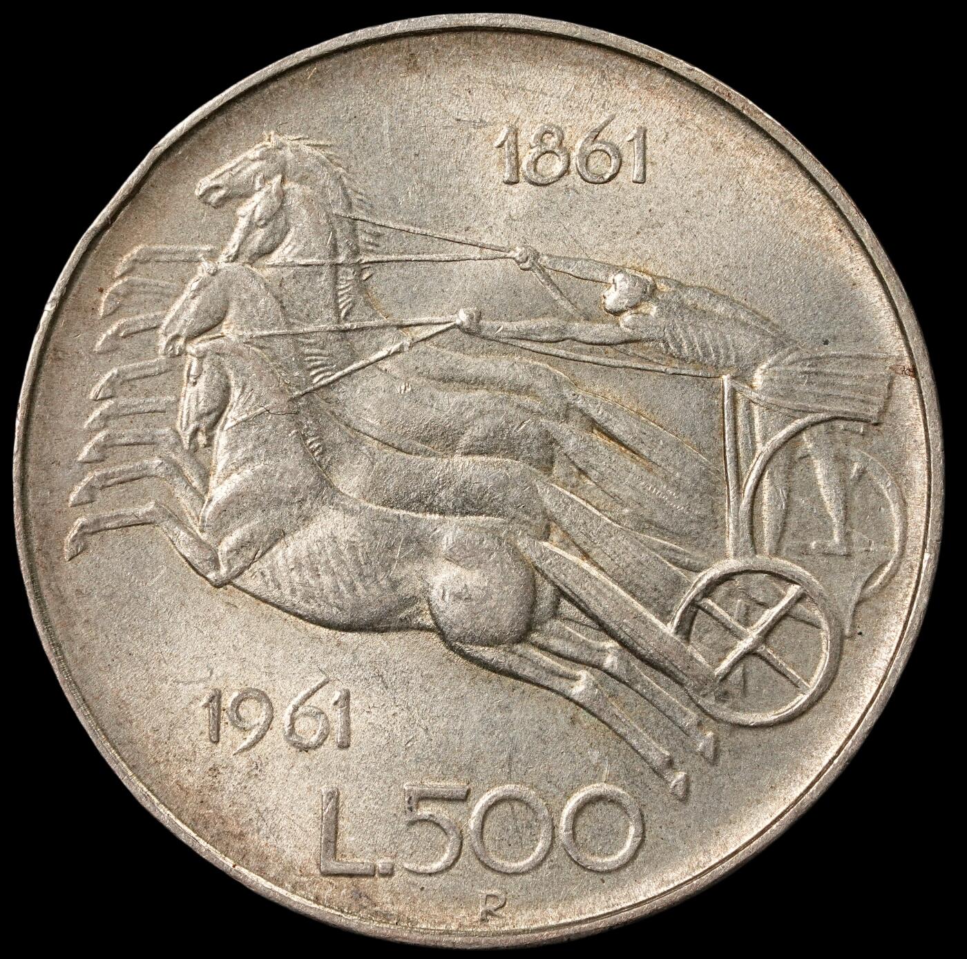 修遠堂世界钱币第五十二期 全场包邮 UNC 1961年意大利500里拉银币 11g