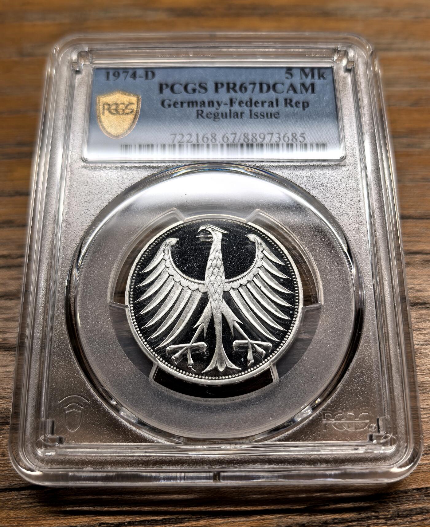 凡希社世界钱币微拍第二百九十四期 1974D联邦德国5马克流通银币精铸PCGS-PF67DCAM