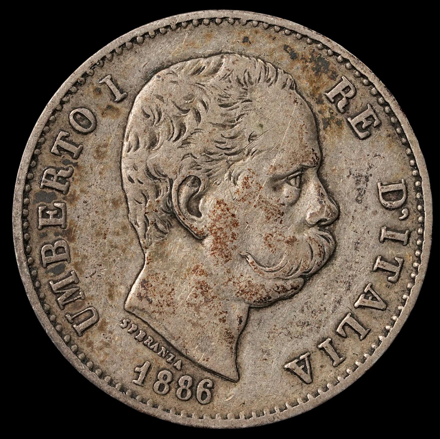 修遠堂世界钱币第五十二期 全场包邮 1886年意大利1里拉银币 4.95g