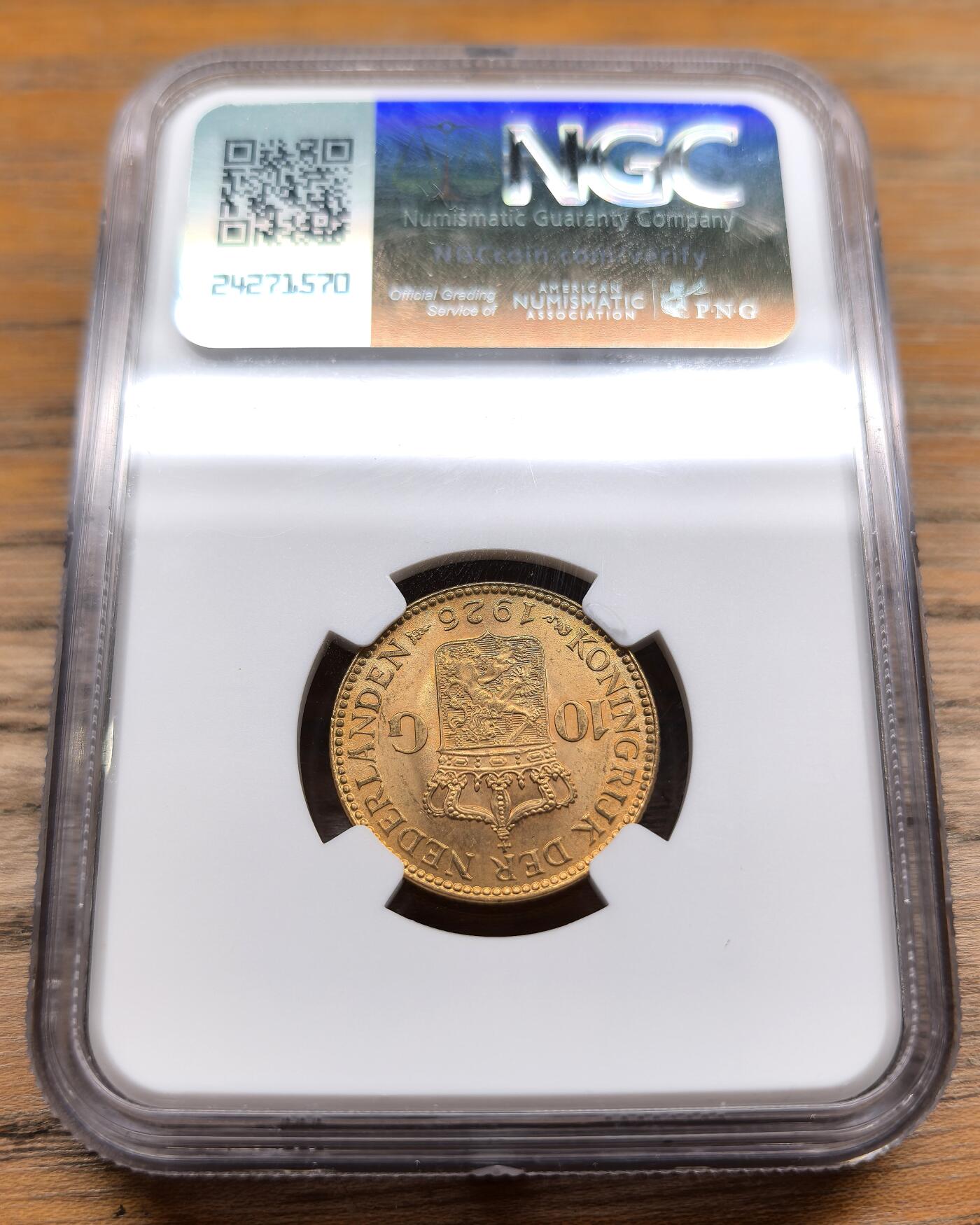 凡希社世界钱币微拍第二百九十四期 1926荷兰威廉敏娜10盾金币NGC-MS63