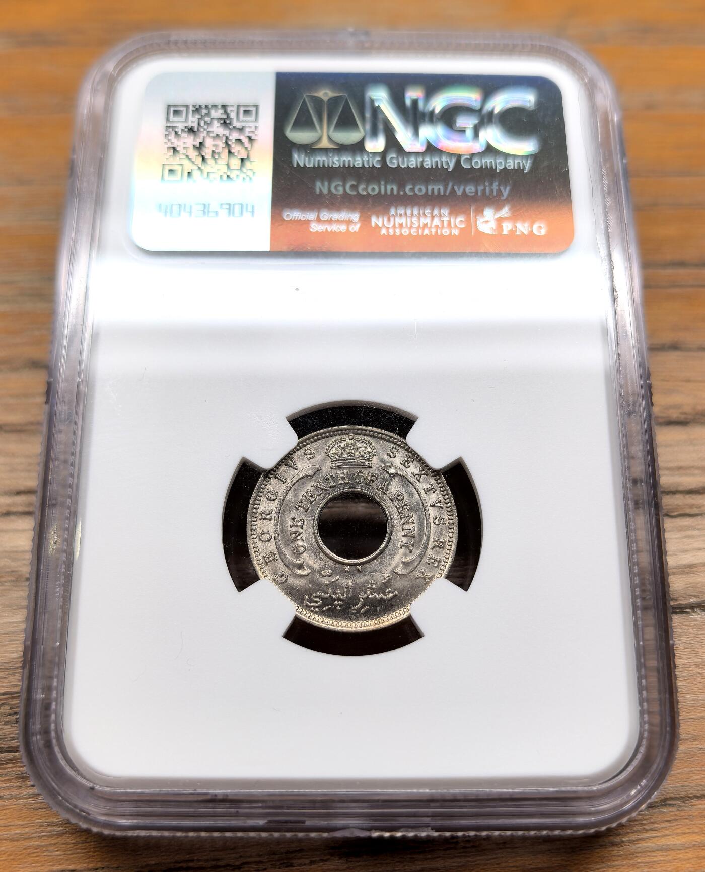 凡希社世界钱币微拍第二百九十四期 1950KN英属西非中孔1/10便士NGC-MS64