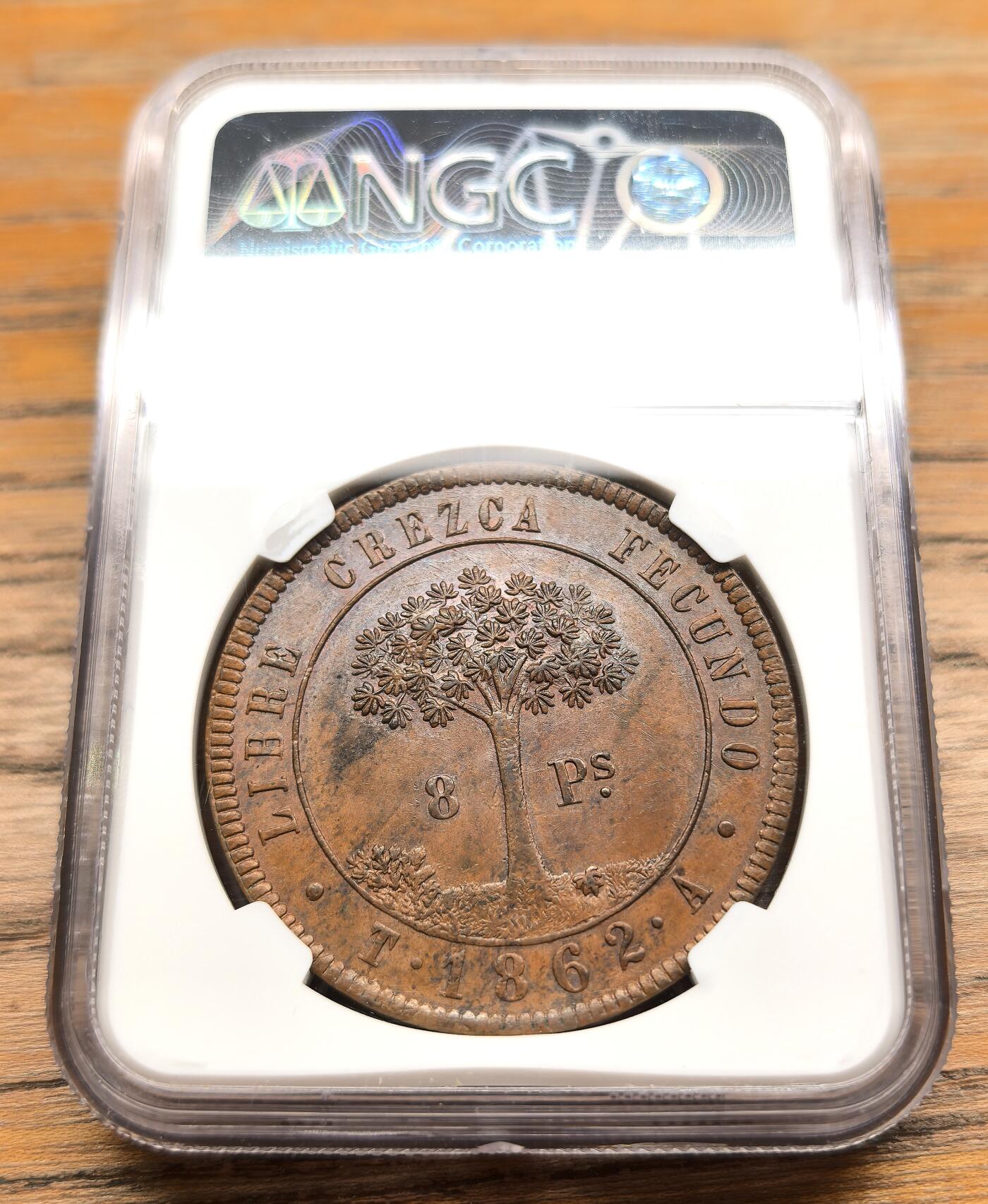 凡希社世界钱币微拍第二百九十四期 荐！1862洪都拉斯8比索铜样NGC-MS63