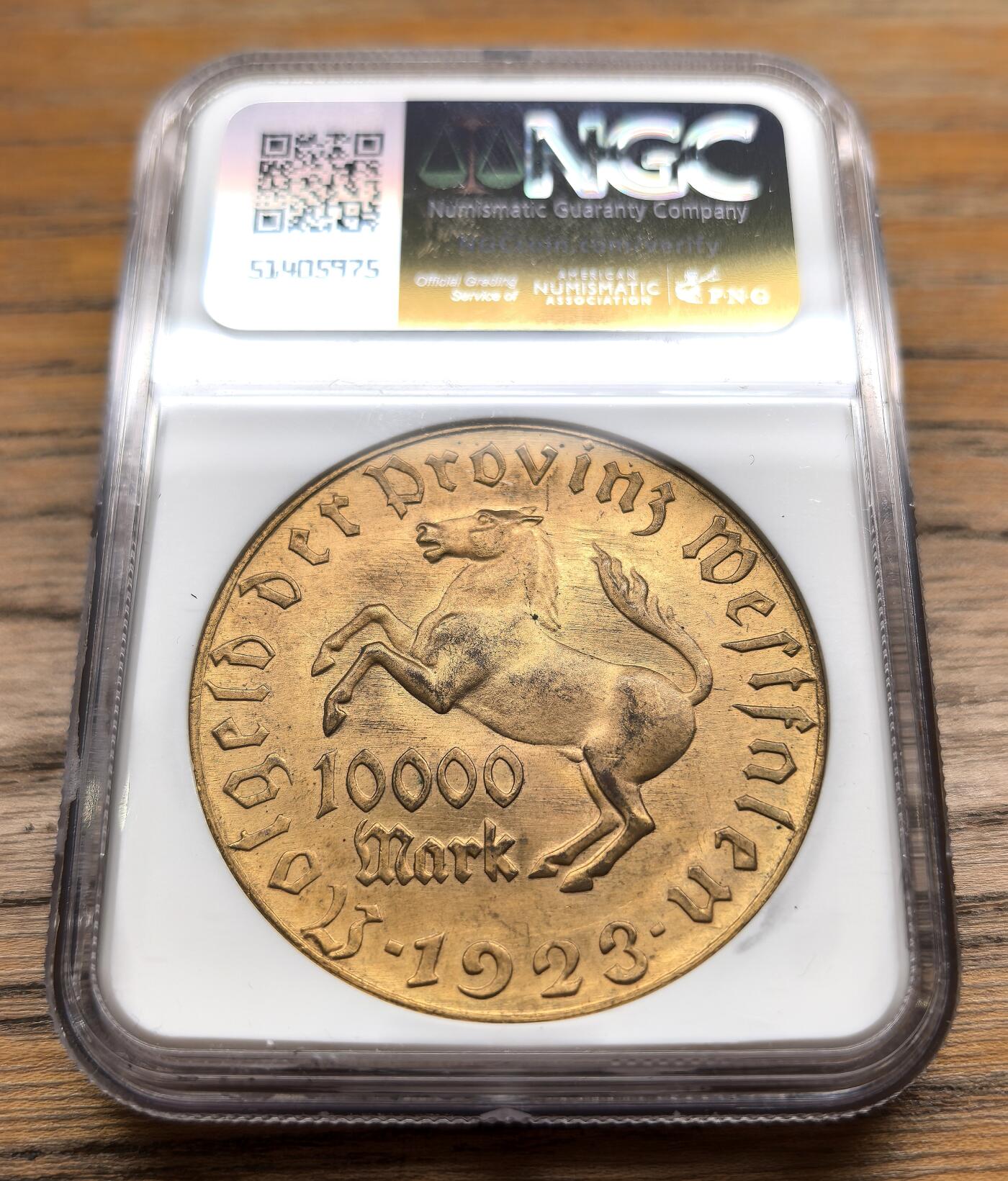 凡希社世界钱币微拍第二百九十四期 1923德紧威斯特伐利亚马币10000马克NGC-MS63