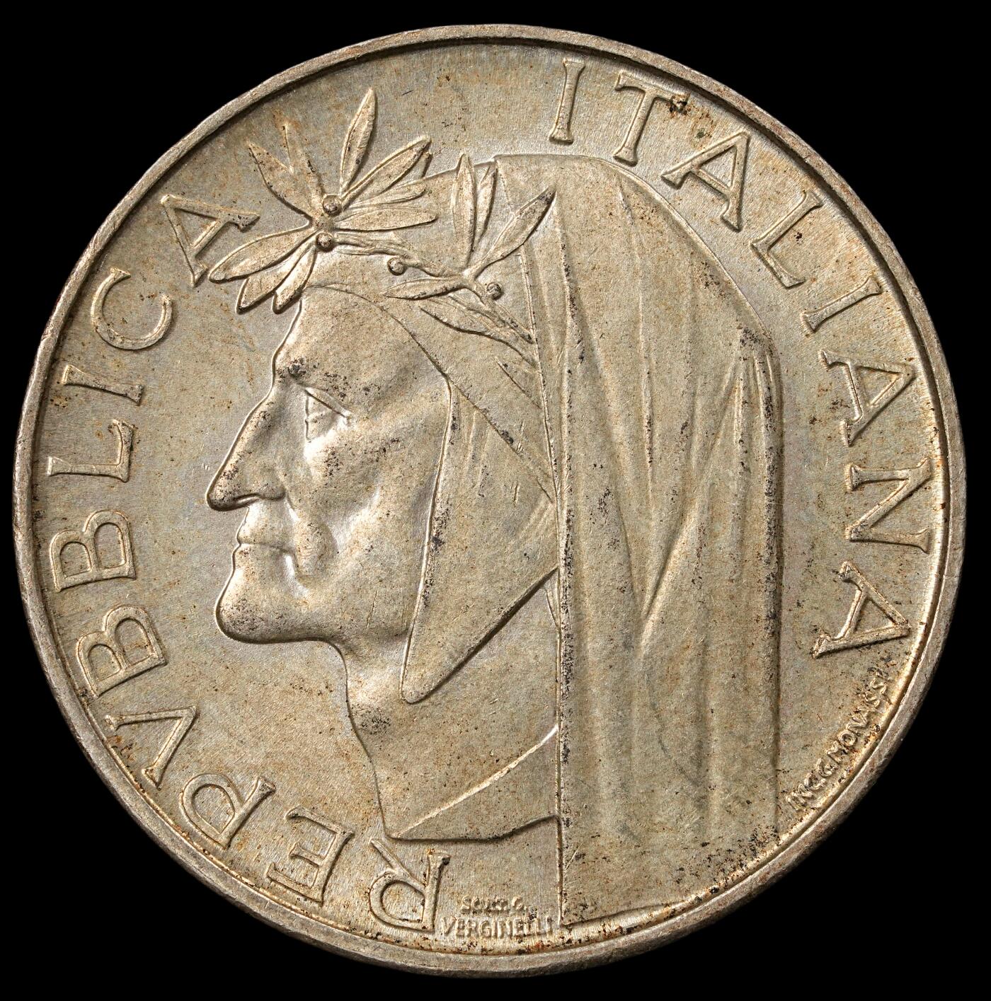 修遠堂世界钱币第五十二期 全场包邮 UNC 1965年意大利500里拉银币 11g