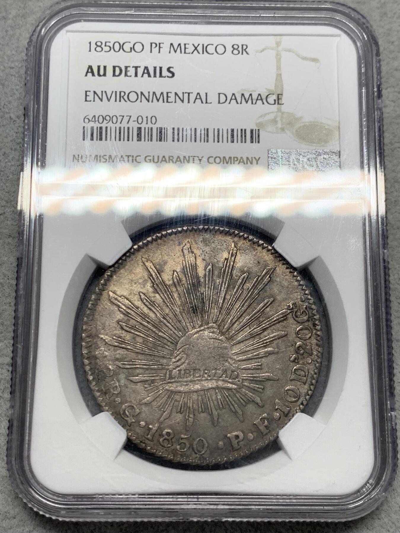 《竞宝斋》第342场 周日，周一，2场连拍 （全场包邮） NGC AUD 墨西哥 鹰洋 8瑞尔 1850 GO PF 中期鹰 AU状态难得