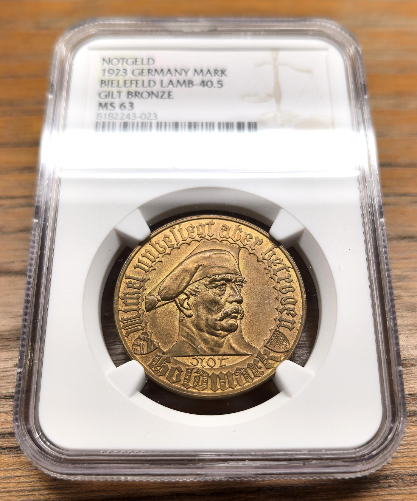 凡希社世界钱币微拍第二百九十四期 1923德紧比勒菲尔德镀金铜马克NGC-MS63