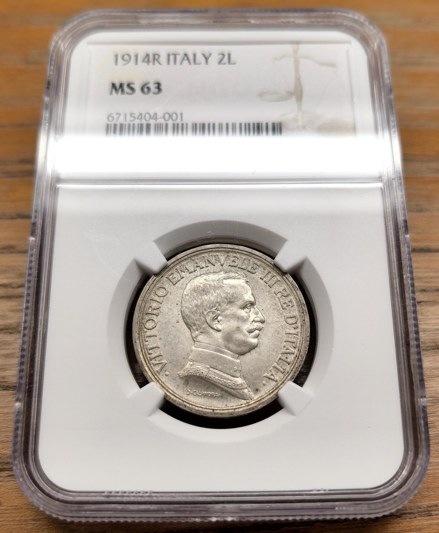 凡希社世界钱币微拍第二百九十四期 1914R意大利马车2里拉银币NGC-MS63