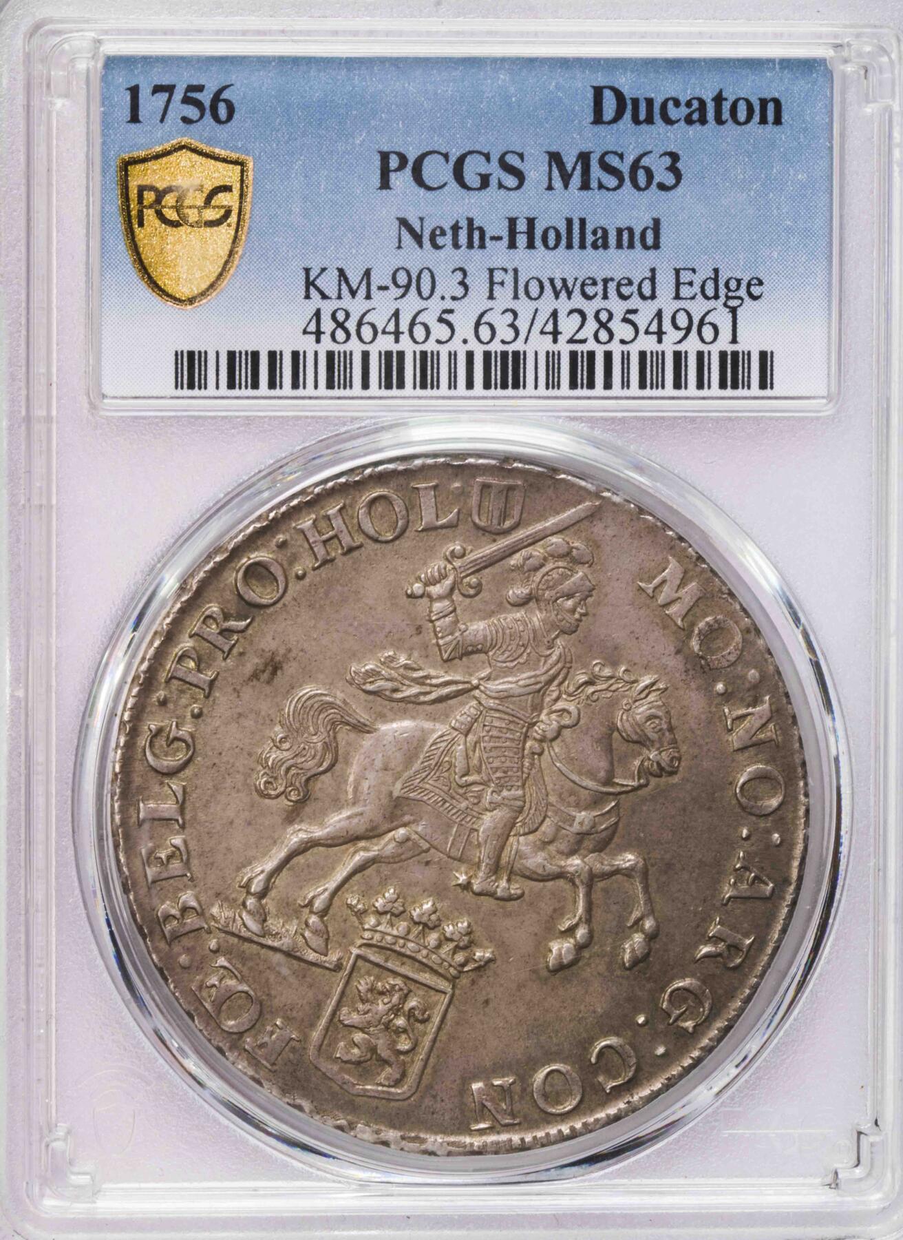 PCGS-MS63 1756荷兰荷兰省花边版大马剑 唯一冠军